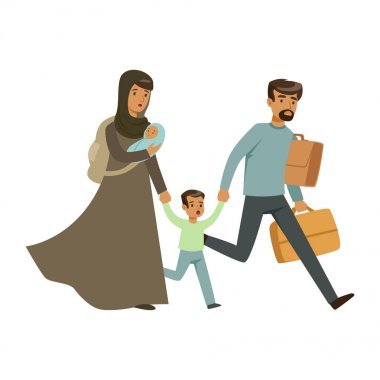Durum bilgisi olmayan mülteci aile küçük Çocuklarıyla savaş kurbanları kavramı savaştan kaçan illüstrasyon vektör