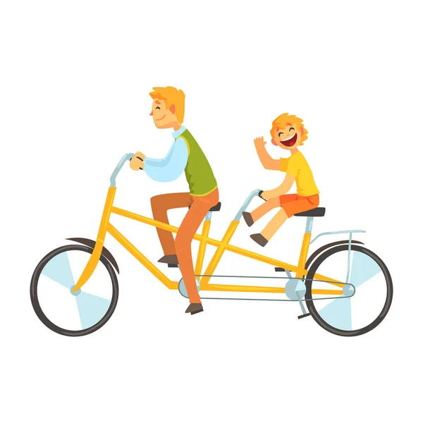 Батько і дочка катаються на тандемному велосипеді — стоковий вектор