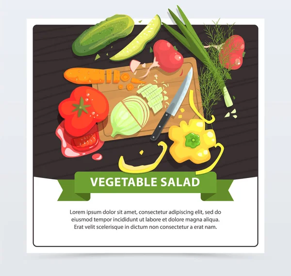 Matlagning grönsakssallad i processen — Stock vektor