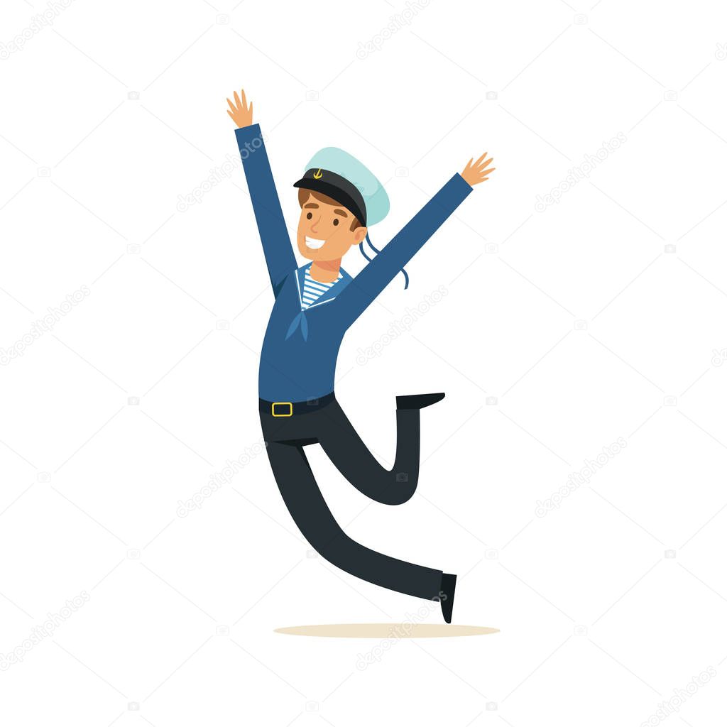 Happy sailor man character in blue uniform vector Illustration