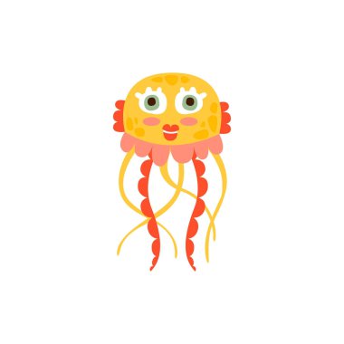 Şirin denizanası, komik deniz yaratık el çizilmiş vektör çizim