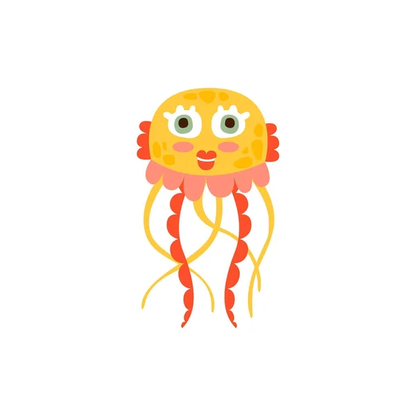 Medusas lindas, divertido vector dibujado a mano criatura marina Ilustración — Vector de stock