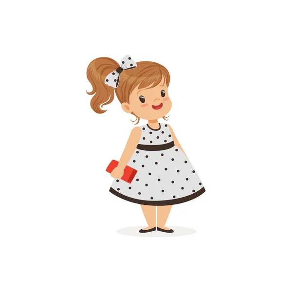 Hermosa niña en vestido de lunares, joven dama vestida con el clásico vector de estilo retro Ilustración — Vector de stock