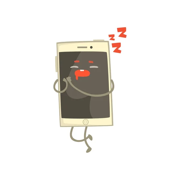 Bonito dormir personagem smartphone com braços e pernas desenho animado vetor Ilustração — Vetor de Stock