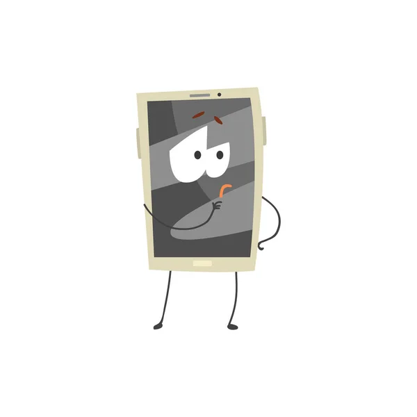 Tankeväckande smartphone karaktär med en grå skärm, armar och ben tecknade vektor Illustration — Stock vektor