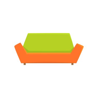 Yeşil ve turuncu kanepe veya kanepe, oturma odası veya ofis iç, mobilya gevşeme karikatür vektör çizim için