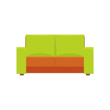 Yeşil modern kanepe, oturma odası veya ofis iç, mobilya gevşeme karikatür vektör çizim için
