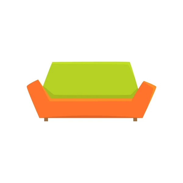 Groene en oranje sofa of Bank, woonkamer of kantoor interieur, meubels voor ontspanning cartoon vector illustratie — Stockvector