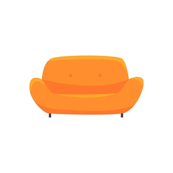 Orange sofa or couch, living room or office interior, furniture for relaxation cartoon vector Illustration — Stock Vector