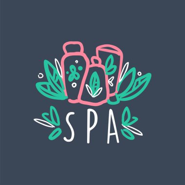Spa renkli elle çizilmiş logo, amblem için sağlık, yoga Merkezi, sağlık ve kozmetik etiketi illüstrasyon vektör