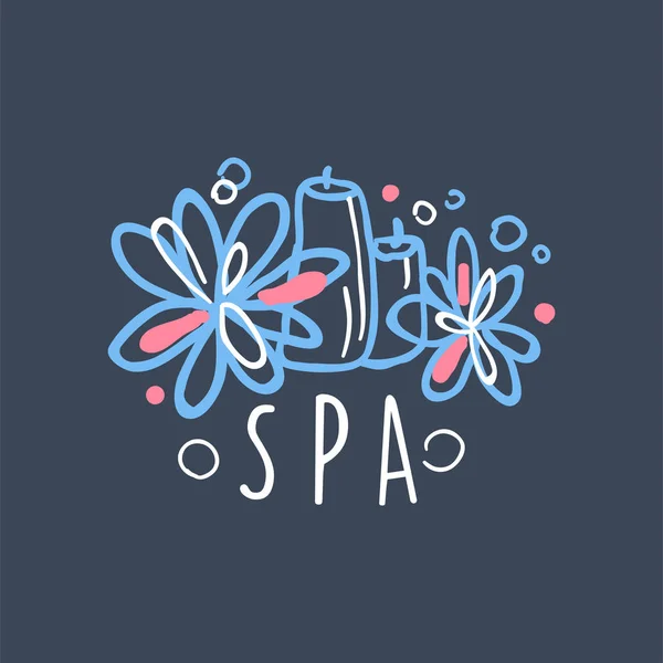 Diseño del logotipo del spa, emblema para el bienestar, vector dibujado a mano centro de yoga Ilustración — Vector de stock