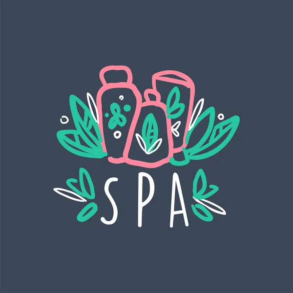 Spa colorido logotipo dibujado a mano, emblema para el bienestar, centro de yoga, salud y cosméticos etiqueta vector ilustración — Vector de stock