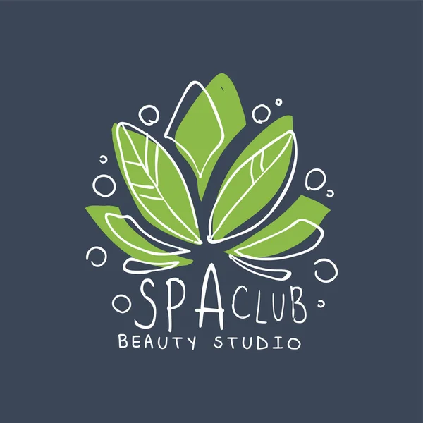 Spa club, plantilla de logotipo de estudio saludable, emblema para el bienestar, centro de yoga dibujado a mano vector Ilustración — Vector de stock