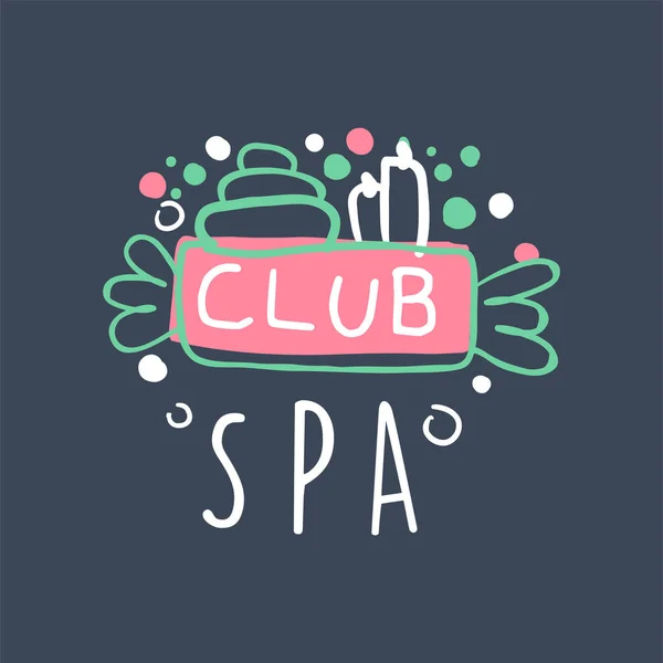 Diseño del logotipo del club de spa, emblema para el bienestar, vector dibujado a mano centro de yoga Ilustración — Vector de stock