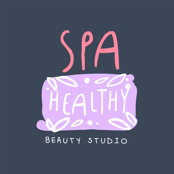 Spa, saludable, logotipo del estudio de belleza, emblema para el bienestar, centro de yoga dibujado a mano vector ilustración — Vector de stock