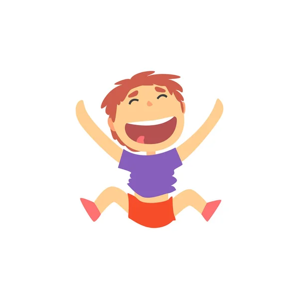 Happy schoolboy jumping, crianças atividade física desenho animado vetor Ilustração — Vetor de Stock