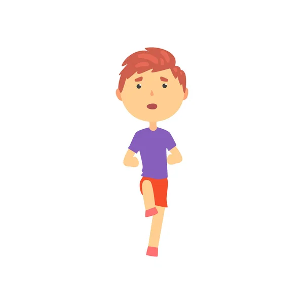 Menino fazendo exercício esportivo, crianças atividade física desenho animado vetor Ilustração — Vetor de Stock