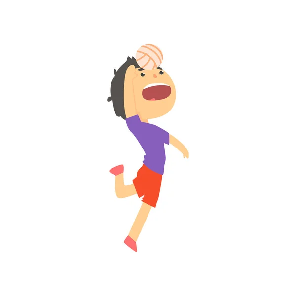 Garçon jouer avec la balle, enfants activité physique dessin animé vecteur Illustration — Image vectorielle