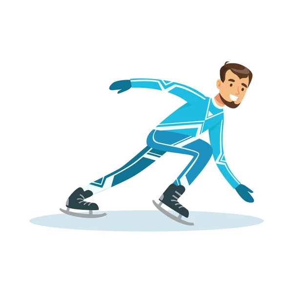 Short track speed male skater athlete character in sportswear, active sport lifestyle vector Illustration — Stock Vector