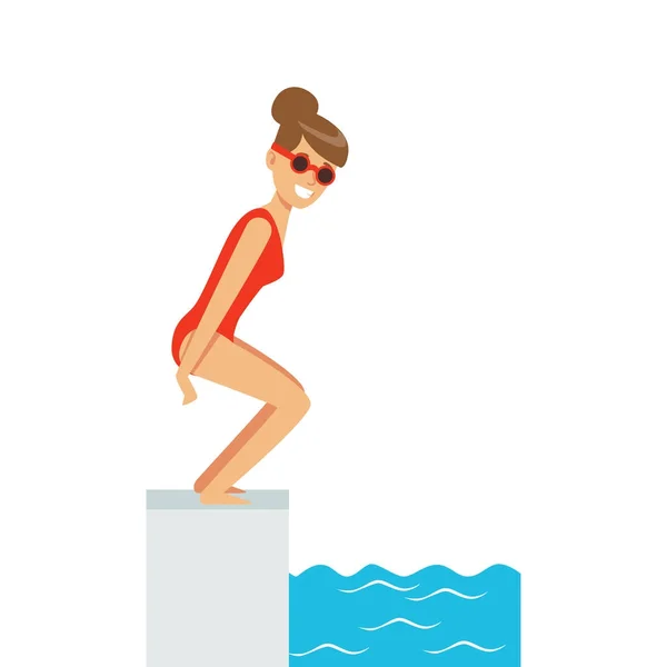 Nadadora saltando en la piscina, vector de estilo de vida deporte activo Ilustración — Vector de stock