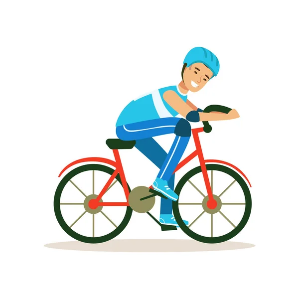 Personagem ciclista masculino andar de bicicleta, ativo esporte estilo de vida vetor Ilustração — Vetor de Stock