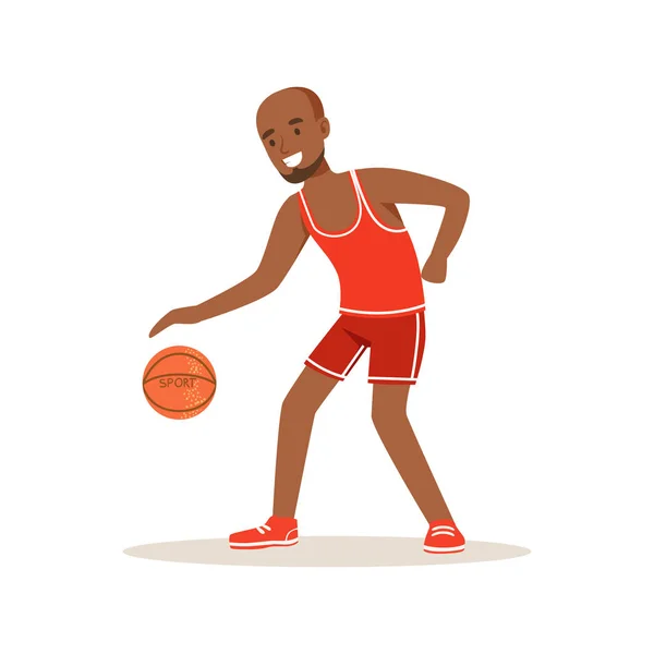 男子バスケット ボール プレイヤー キャラクター、アクティブなスポーツ ライフ スタイルのベクトル図 — ストックベクタ
