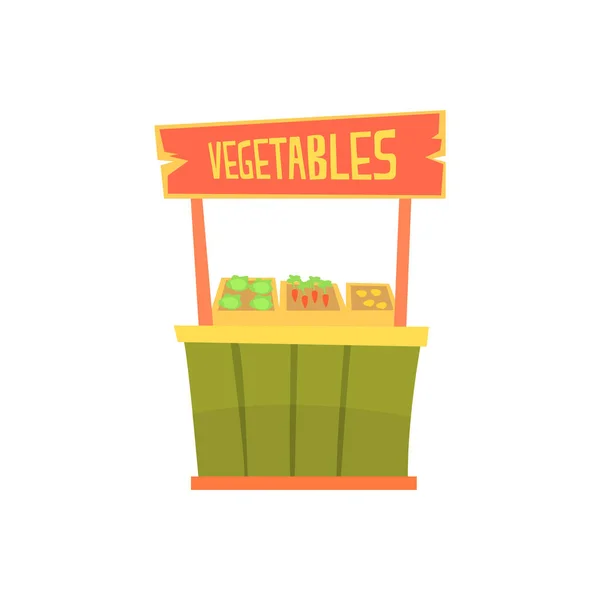Tradiční dřevěný stánek se zeleninou, stánek pevné trh pro vnější použití kreslené vektorové ilustrace — Stockový vektor