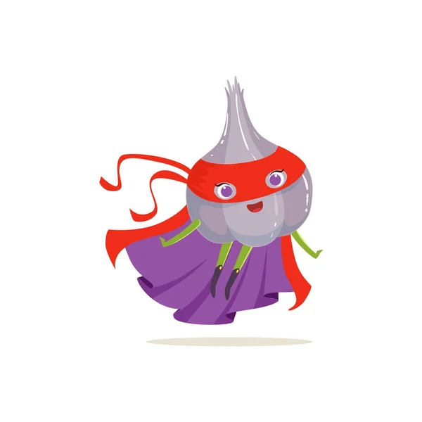 Cartoon character of superhero onion in flying pose — Stock Vector