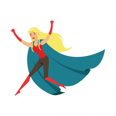 Kadın fluing süper kahraman çizgi roman kostüm mavi pelerin ile