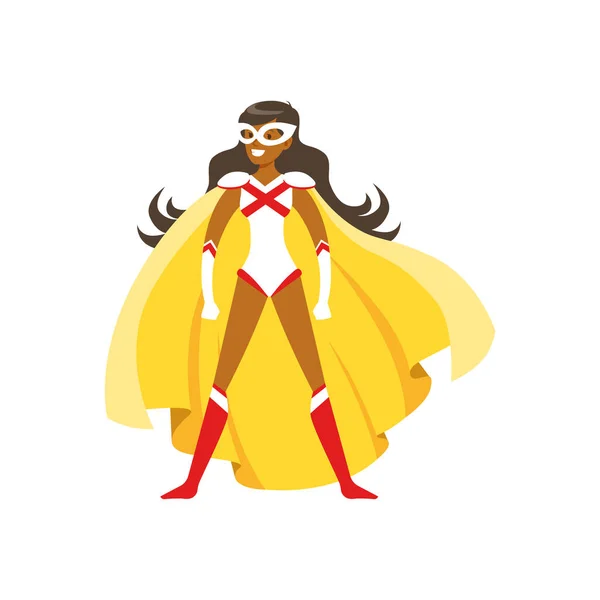 Woman superhero in classic comics costume with cape — Stock Vector