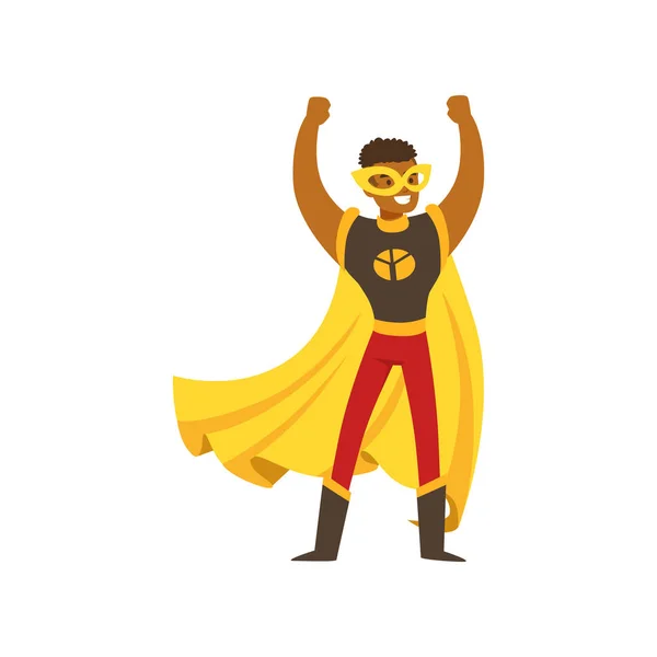 Černý muž superhrdiny komiks kostým stojí s rukama — Stockový vektor