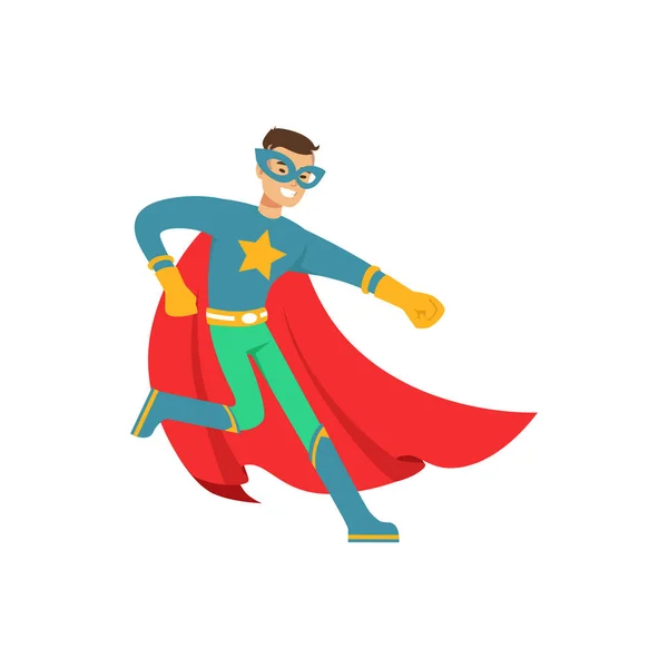 Male superhero in comics costume have fun — Stock Vector