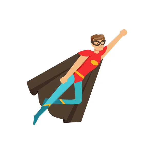 Superhéros masculin en costume de bande dessinée classique en pose volante — Image vectorielle
