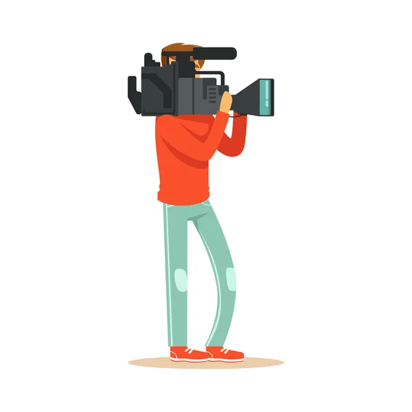 TV videographer recording material for news — Stock Vector