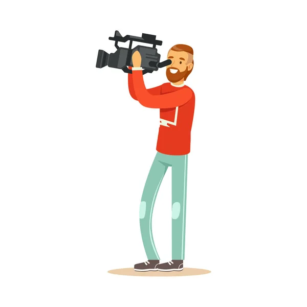 Video operator looking through camcorder — Stock Vector