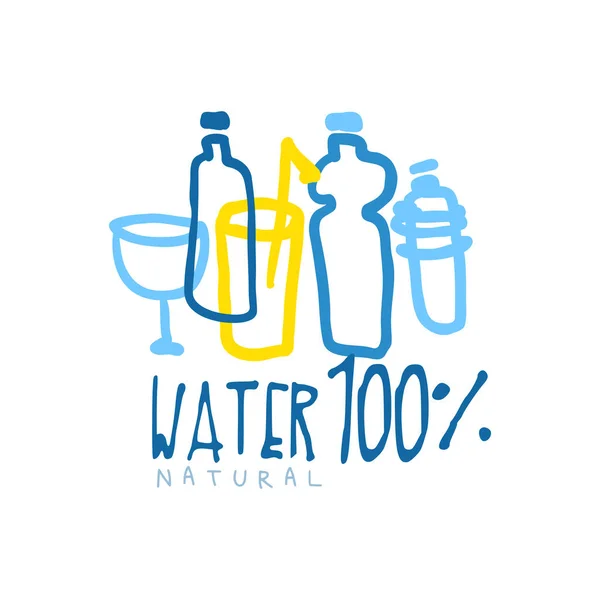 Ručně tažené logo přírodní vodu do lahví a sklenic — Stockový vektor