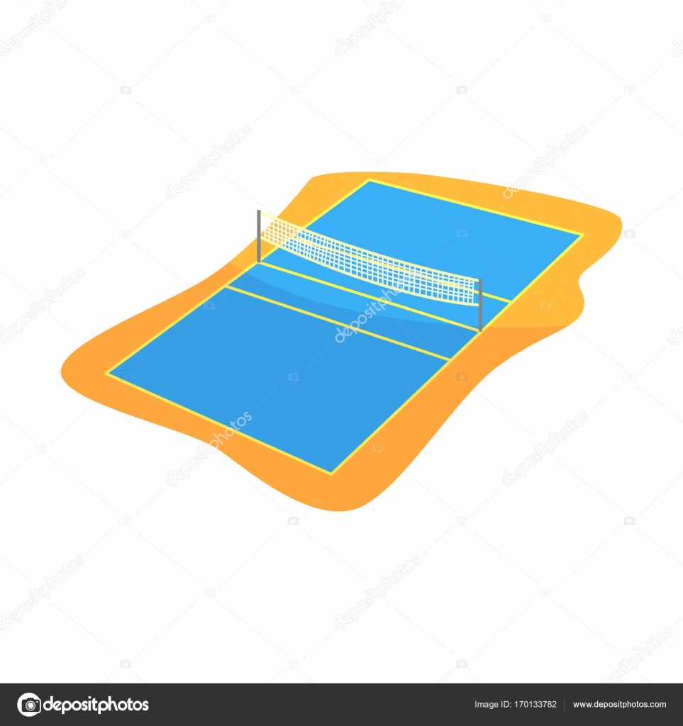 Volleyball Or Badminton Court With Net In Flat Style Stock