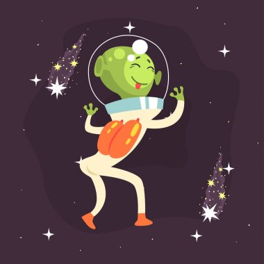 Neşeli dans eden yabancı dil gösterilen sevimli yüzü ile