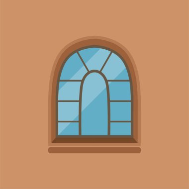 Düz ev kemerli pencere kahverengi duvarda