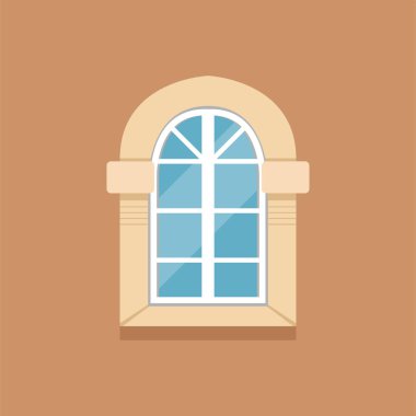 Kahverengi duvarda düz klasik kemerli pencere