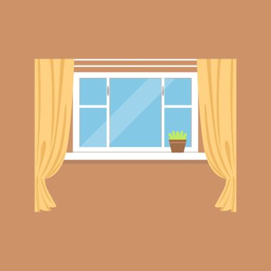 Flat window with curtains on brown wall clipart