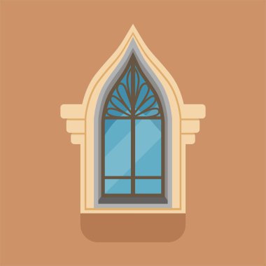 Kahverengi duvarda alışılmadık Gotik biçim ile düz pencere