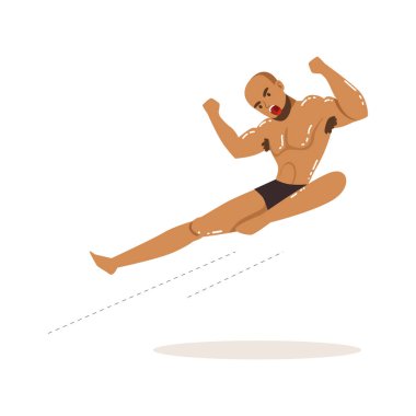 Çizgi film karakteri uçan tekme eylem güreşçi