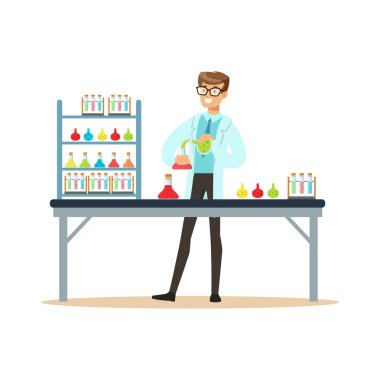 Bilim adamı bu durumda modern laboratuvar sıvılar ile deneyler