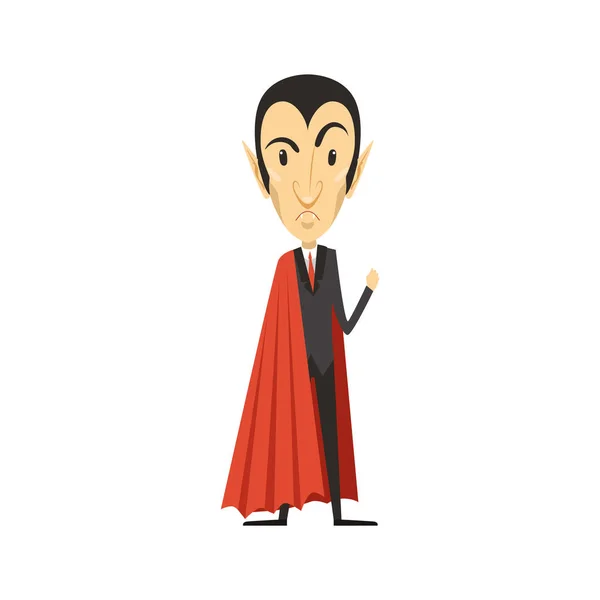 Граф Дракула, сердитий вампір у костюмі та червоному мисі — стоковий вектор