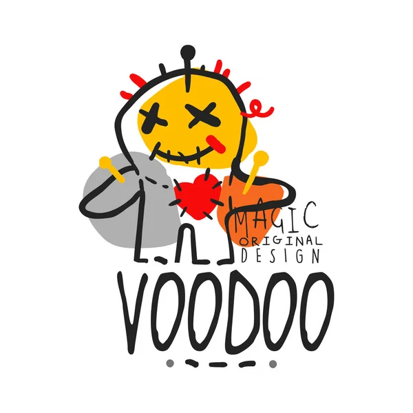 Voodoo afrikai és amerikai magic logó baba tűvel — Stock Vector