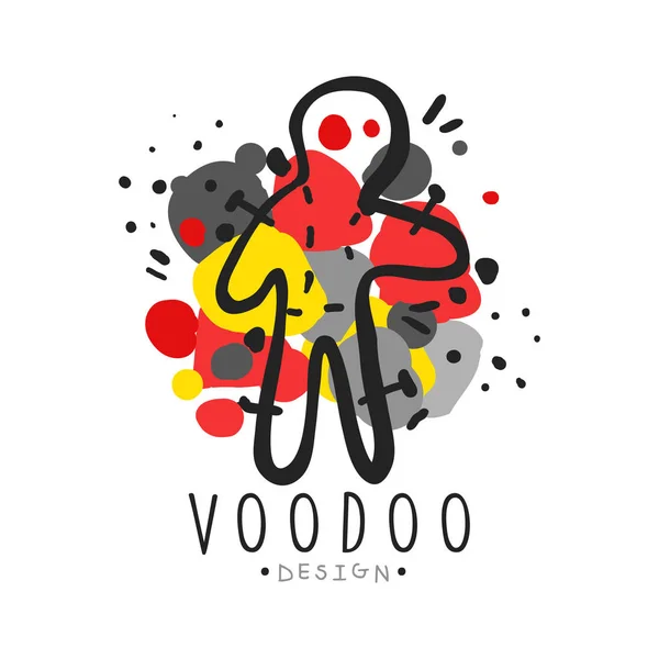 Voodoo panenka africké a americké magie logo s jehlami — Stockový vektor