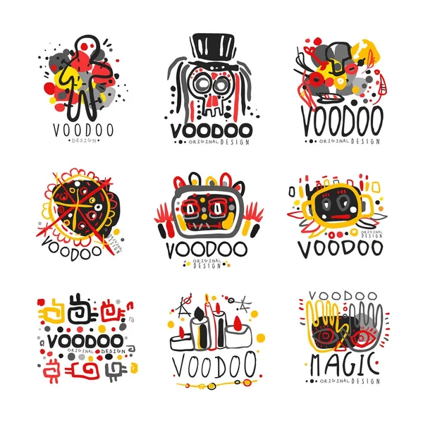 Voodoo Afrikanische und Amerikanische Magie Logo Set — Stockvektor