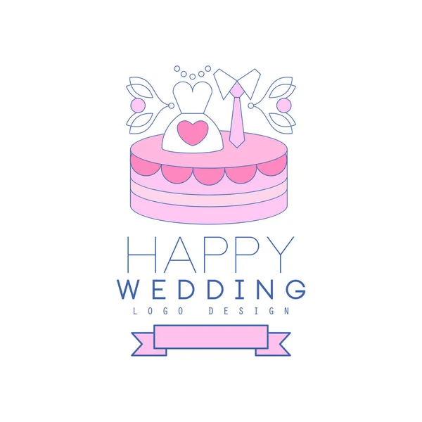 Cute line logo design with cake, dress and tie on the top — Stock Vector