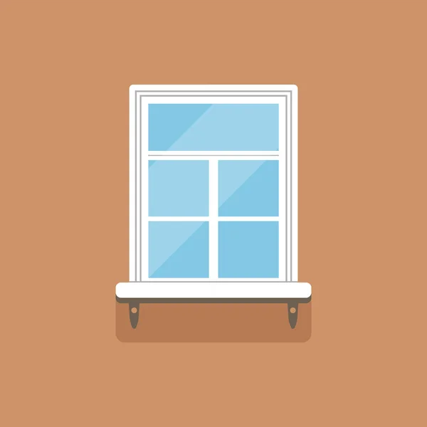 Plochý okno s dekorativní fasádou římsou na hnědé stěně — Stockový vektor